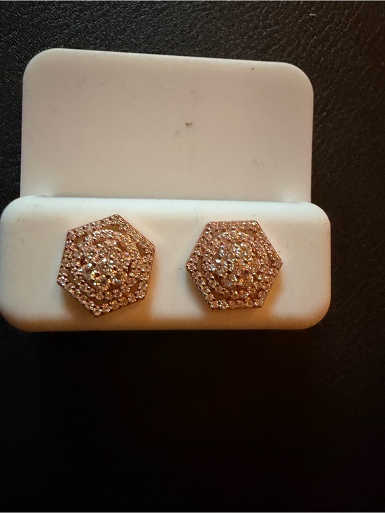 Jewelry - Moissanite NWT Hexagon Pave Stud Earrings - Rose Gold Tone
